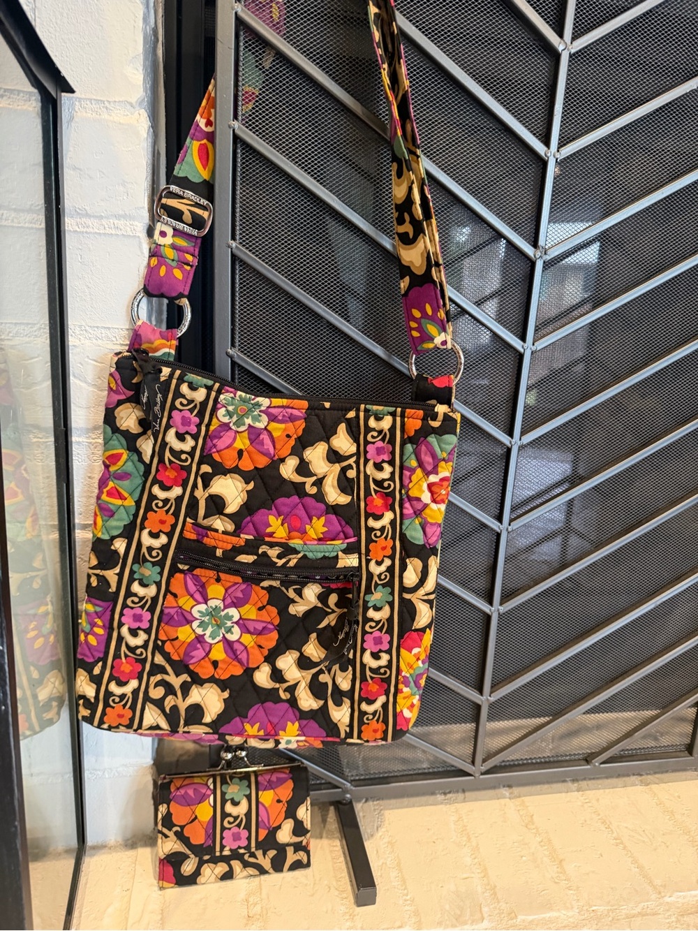 Vera Bradley Black Quilted Crossbody & wallet with Multicolor Floral Pattern